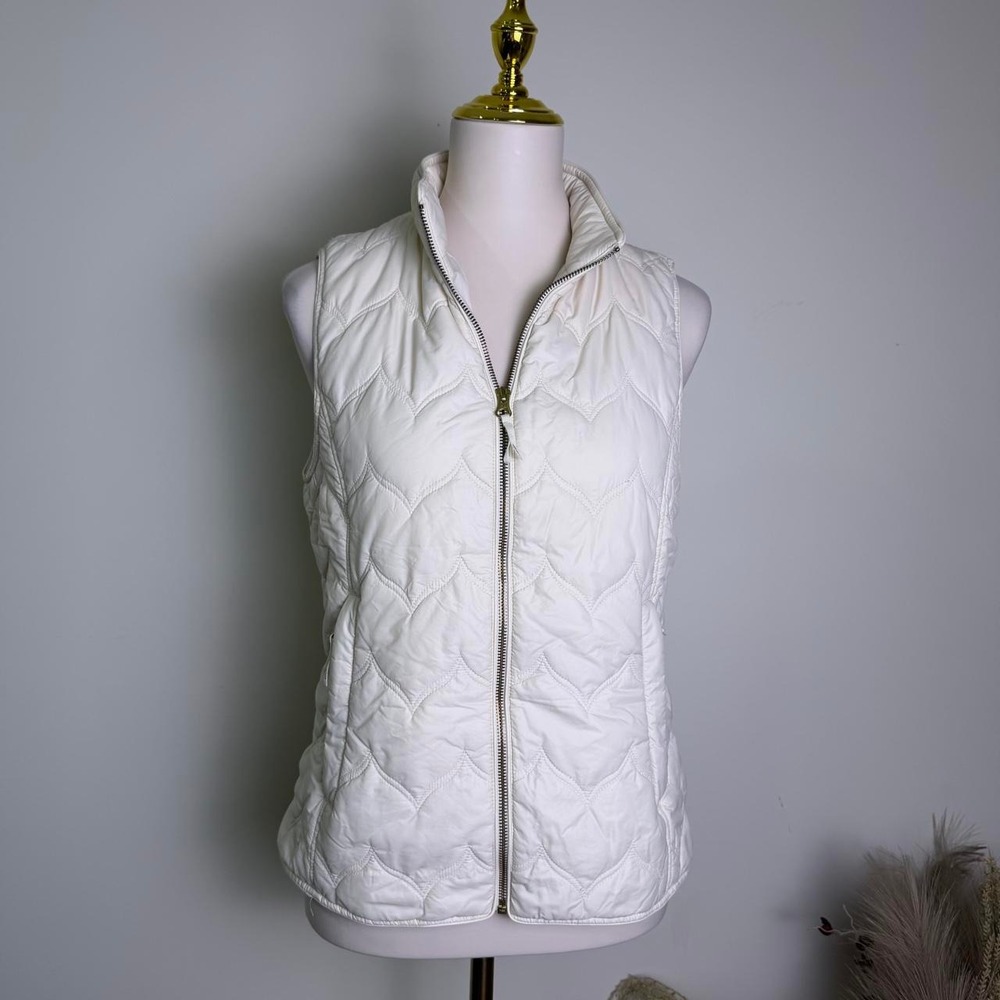 Vineyard Vines Scalloped Quilted Puffer Vest Cream White - Women's Size Small